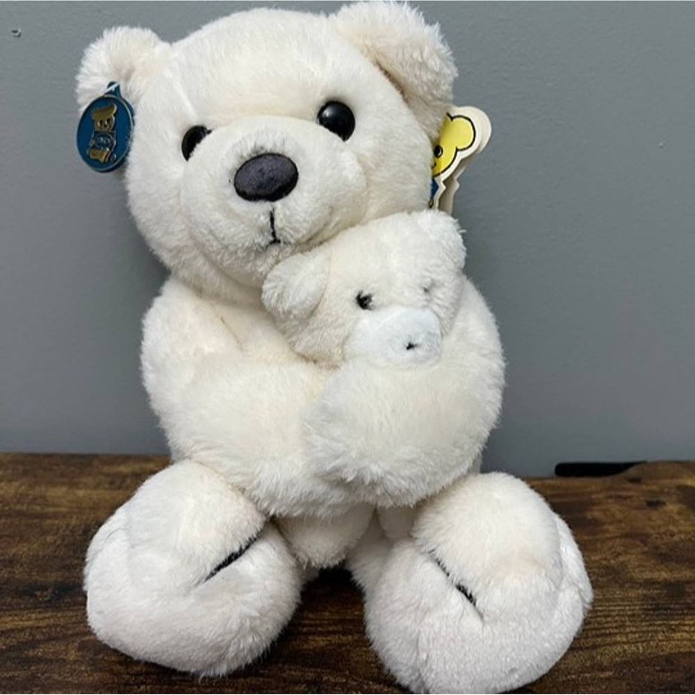 Dakin Nature Babies White Bear with Baby Bear Vintage 1977  w/ Hang Tag